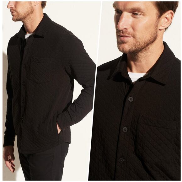 Vince. | Men | Quilted Double Knit Black Button Up Shirt Jacket | Size XL - Picture 15 of 16